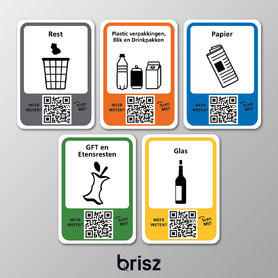 Afvalsticker Brisz set van 5 stickers - Restafval | Papier | PMD | GFT | Glas 