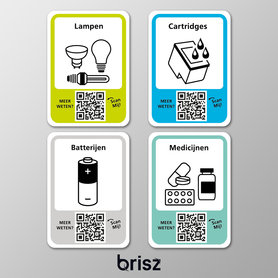 Afvalsticker Brisz set van 4 stickers - Batterijen | Cartridges | Lampen | Medicijnen